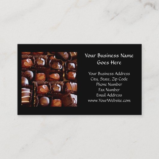 Doos met chocolade, met een Snoep met verklikkerch Visitekaartje (Voorkant)