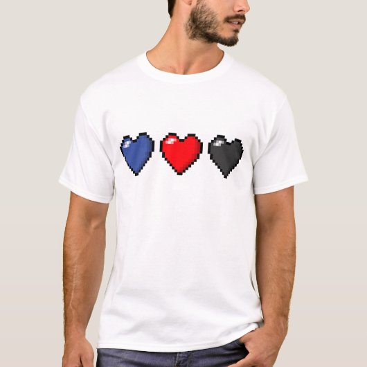 Doos met drie polyamory gepride vlagPixel T-shirt (Voorkant)