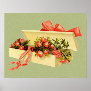 Doos met roze Roses Bouquet  Art Poster