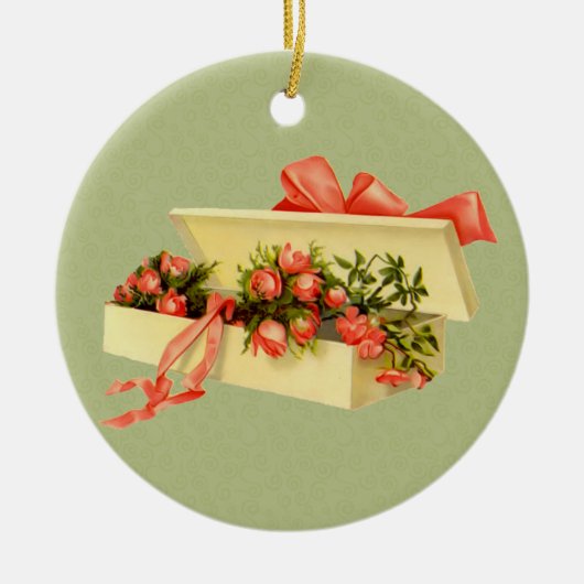 Doos met Rozen  kunstversiering Keramisch Ornament (Voorkant)