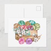 Doos met volle opening voor garens en katoenbloeme briefkaart (Voorkant / Achterkant)