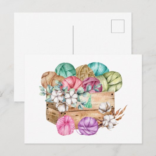 Doos met volle opening voor garens en katoenbloeme briefkaart (Voorkant / Achterkant)