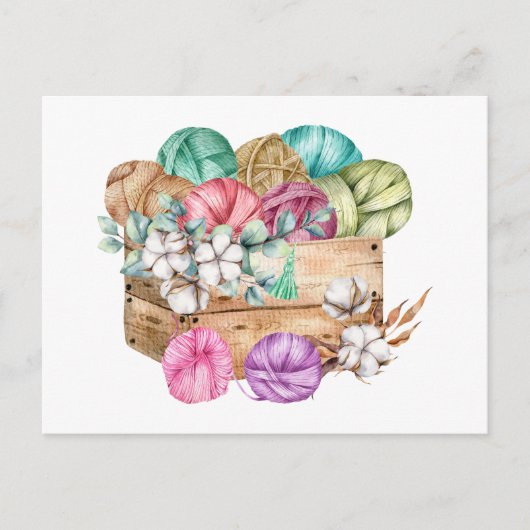 Doos met volle opening voor garens en katoenbloeme briefkaart (Voorkant)