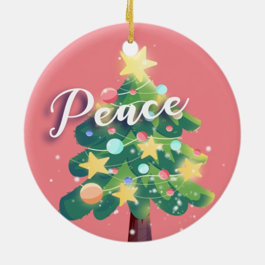 Doos met vreugde en kerstboom roze keramisch ornament (Achterkant)