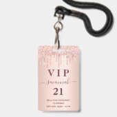 Doos roos goudbruine glitter druppelt vip badge (Voorzijde met lanyard)