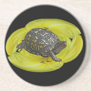 Doos Turtle on Yellow Lily Zandsteen Onderzetter