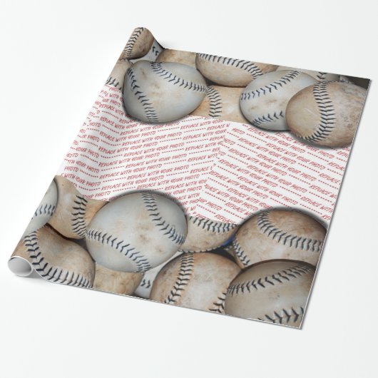Doos van Baseballs - Voeg drie foto's Cadeaupapier (Uitgerold)