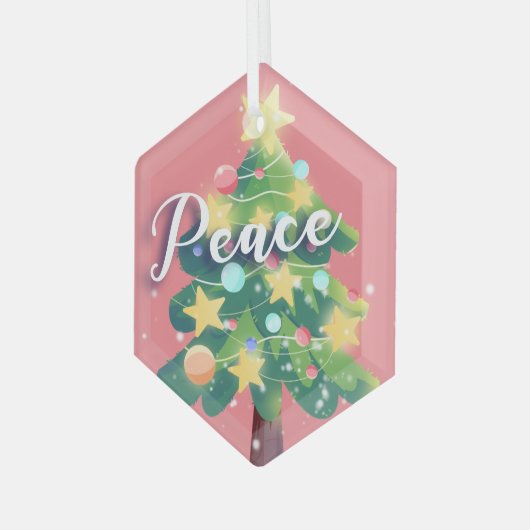 Doos voor vrede met kerstbomen Roze metalen sierbl Glas Ornament (Voorkant links)