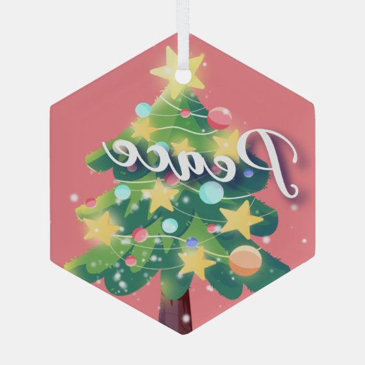 Doos voor vrede met kerstbomen Roze metalen sierbl Glas Ornament (Achterkant)