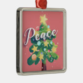 Doos voor vrede met kerstbomen Roze metalen sierbl Metalen Ornament (Rechts)