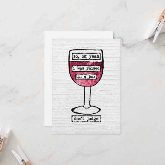 Doos Wenskaart van wijnglas - Funny Wine Kaart (Voorkant / Achterkant in situ)