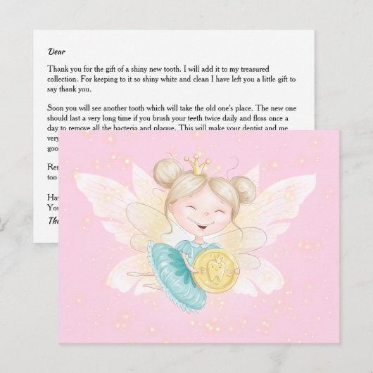 Dootebroekprinses met gouden munt roze briefkaart (Voorkant / Achterkant)