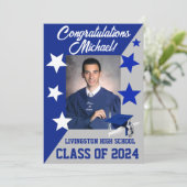 Dop en sterren 5x7 Koningsblauw en grijs afstudere Kaart (Staand voorkant)