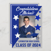 Dop en sterren 5x7 Koningsblauw en grijs afstudere Kaart (Voorkant / Achterkant)