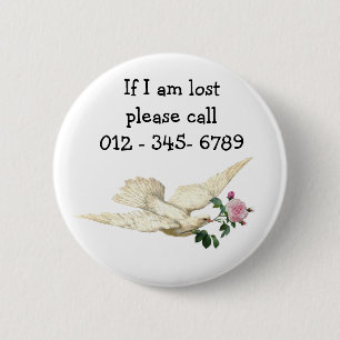 dop met roos, noodcontact voor kinderen ronde button 5,7 cm