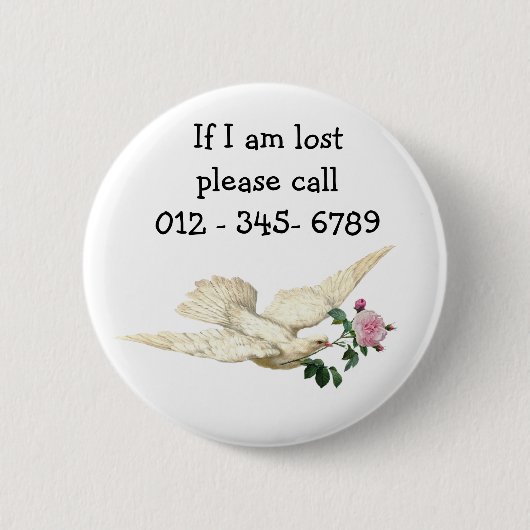  dop met roos, noodcontact voor kinderen ronde button 5,7 cm (Voorkant)