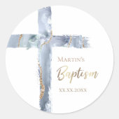 Dop stoffig blauw agaat Heilig Kruis Ronde Sticker (Voorkant)