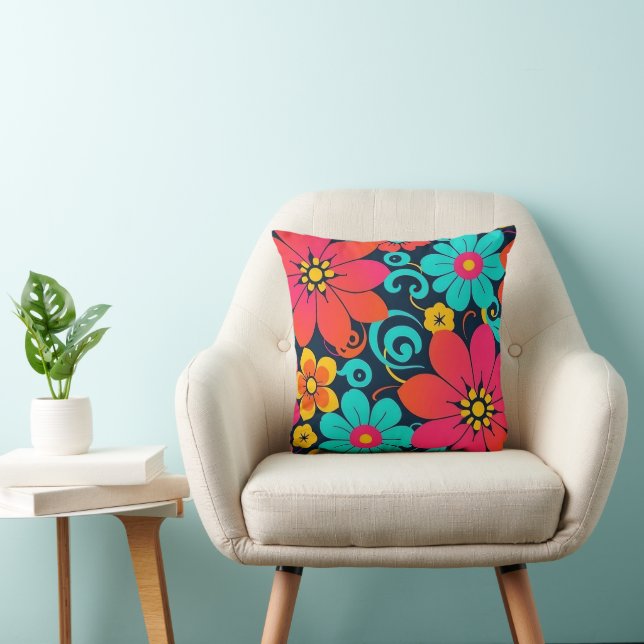 Dopamine Decor – Heldere Funky Flowers-Retro Kussen (Stoel)