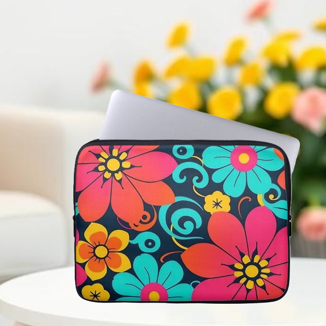 Dopamine Decor – Heldere Funky Flowers-Retro Laptop Sleeve (Dopamine Decor– Bright Funky Flowers-Retro Laptop Sleeve)