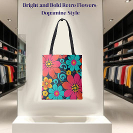 Dopamine Decor – Heldere Funky Flowers-Retro Tote Bag