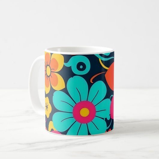 Dopamine Decor Mok – Heldere Funky Flowers-Retro (Voorkant links)