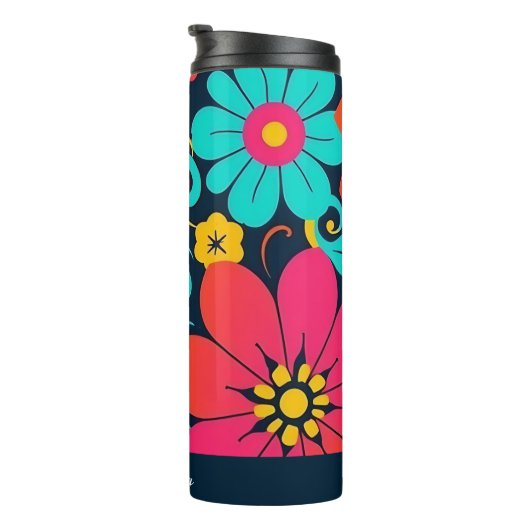 Dopamine Design – Heldere Funky Flowers-Retro Thermosbeker (Geroteerd rechts)