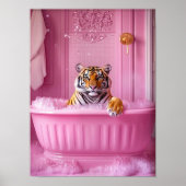 Dopamine Tijger in Badkuip Print Roze Grappige Pos (Voorkant)