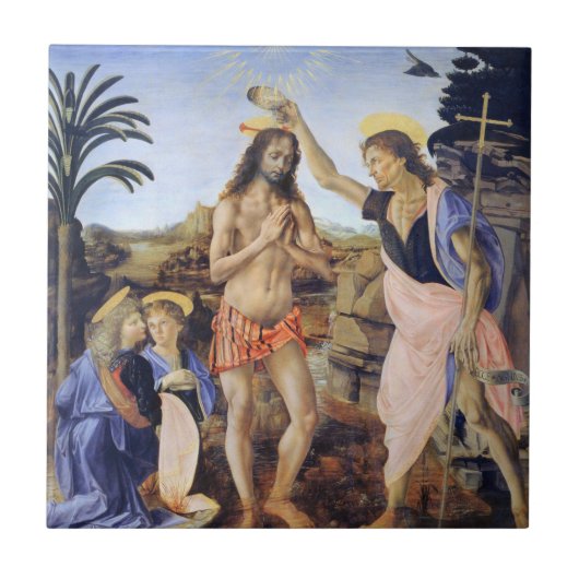 Dopen van Christus door Verrocchio, Leonardo da Vi Tegeltje (Voorkant)