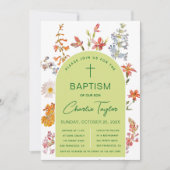 Dopen Wilde Bloemen Groene Boog Bloemstuk Doopfees Kaart (Voorkant)