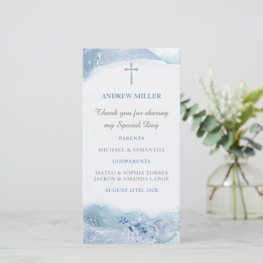 Dopend jongetje Blauwe bladwijzers (Staand voorkant)