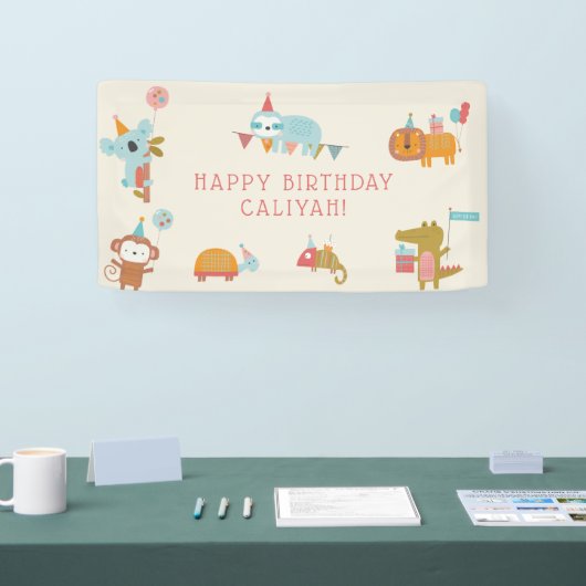 Dopende dieren en kleurrijke dieren van de afgelop spandoek (Beurs)