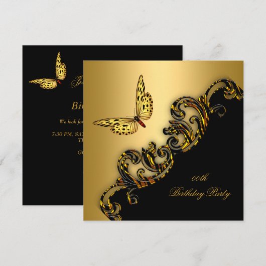 Dopende gouden zwarte vlinder kaart (Voorkant / Achterkant)