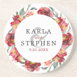 Dopende rode tuinbloemen zandsteen onderzetter