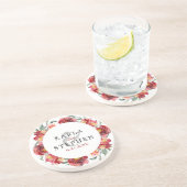 Dopende rode tuinbloemen zandsteen onderzetter (Zijkant)