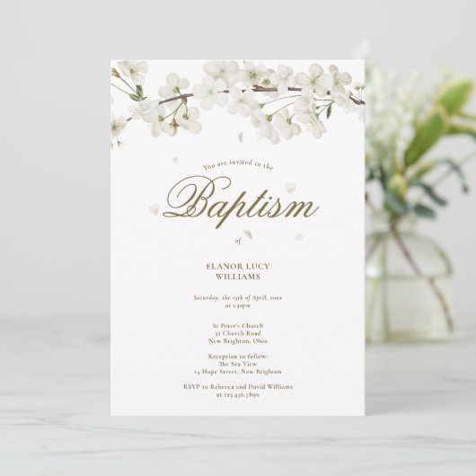 Dopendochter Elegante Witte Bloesem Bloem Kaart (Staand voorkant)