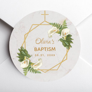 Dopendokmarmer Gouden Calla-lelies Bloemige Geomet Ronde Sticker