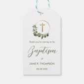 Dopendop modern groene krans gouden kruis cadeaulabel (Achterkant)