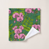 Doperwten en hommels, groen en roze bad handdoek (Wasdoekje)