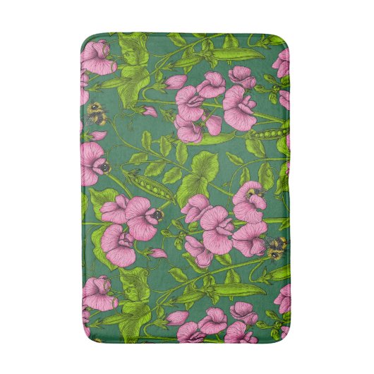 Doperwten en hommels, groen en roze badmat (Voorkant Verticaal)