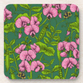 Doperwten en hommels, groen en roze bier onderzetter (Voorkant)