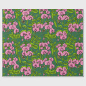 Doperwten en hommels, groen en roze cadeaupapier (Vlak)