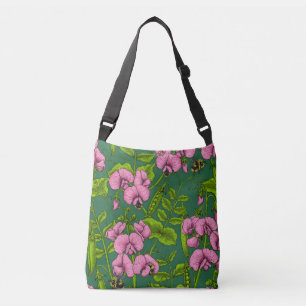 Doperwten en hommels, groen en roze crossbody tas