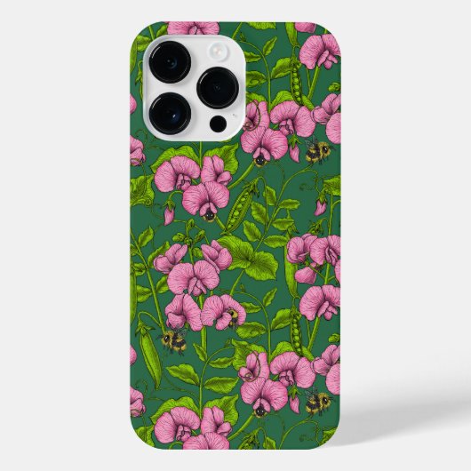 Doperwten en hommels, groen en roze iPhone hoesje (Achterkant)