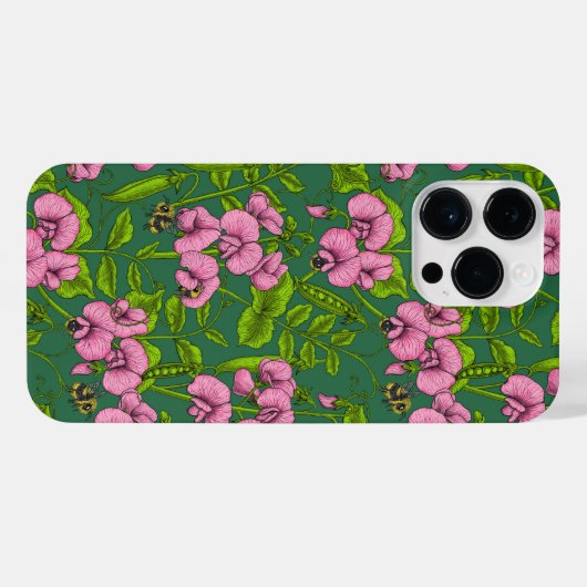 Doperwten en hommels, groen en roze iPhone hoesje (Achterkant horizontaal)