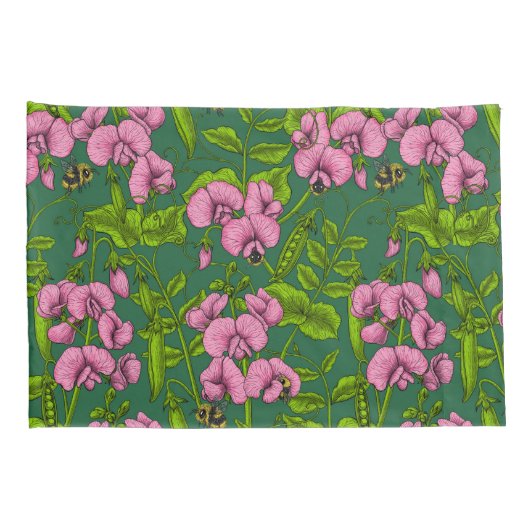 Doperwten en hommels, groen en roze kussensloop (Achterkant-Rechts)