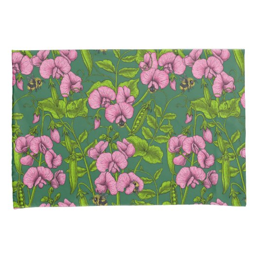 Doperwten en hommels, groen en roze kussensloop (Voorkant-Rechts)