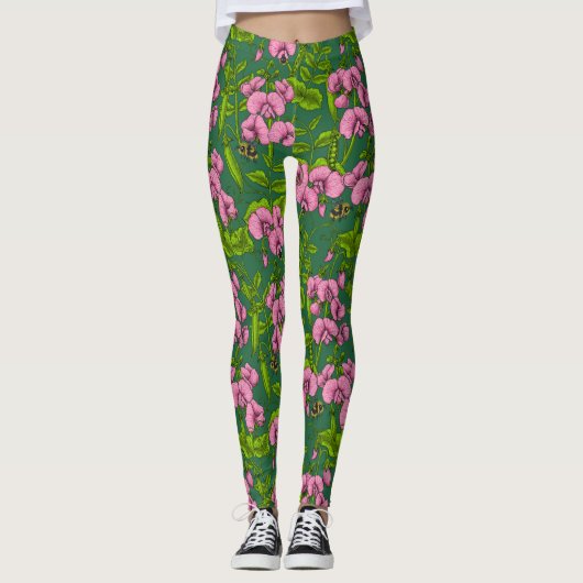 Doperwten en hommels, groen en roze leggings (Voorkant)