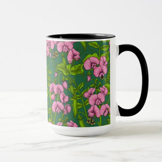 Doperwten en hommels, groen en roze mok (Rechts)