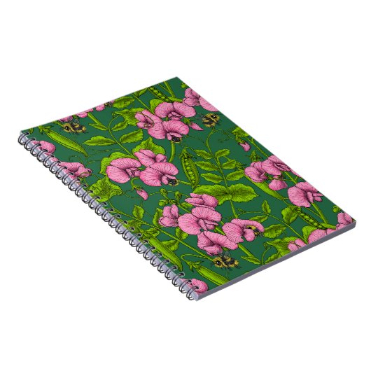 Doperwten en hommels, groen en roze notitieboek (Rechterzijde)
