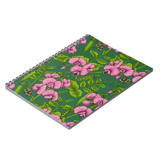 Doperwten en hommels, groen en roze notitieboek (Linkerzijde)